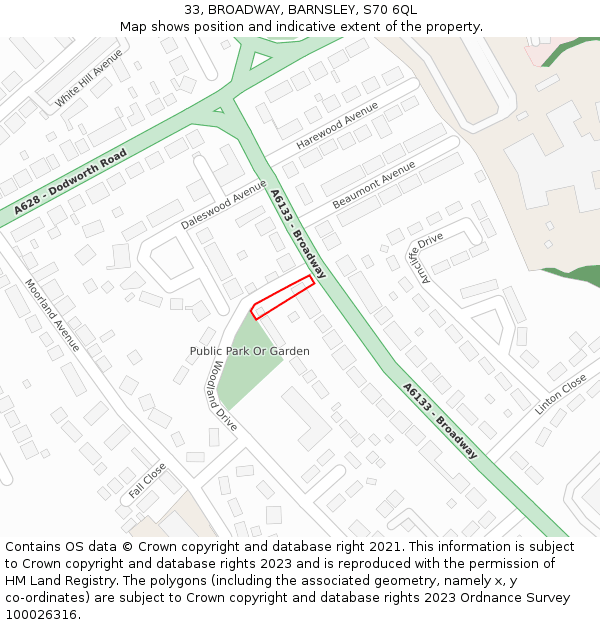 33, BROADWAY, BARNSLEY, S70 6QL: Location map and indicative extent of plot