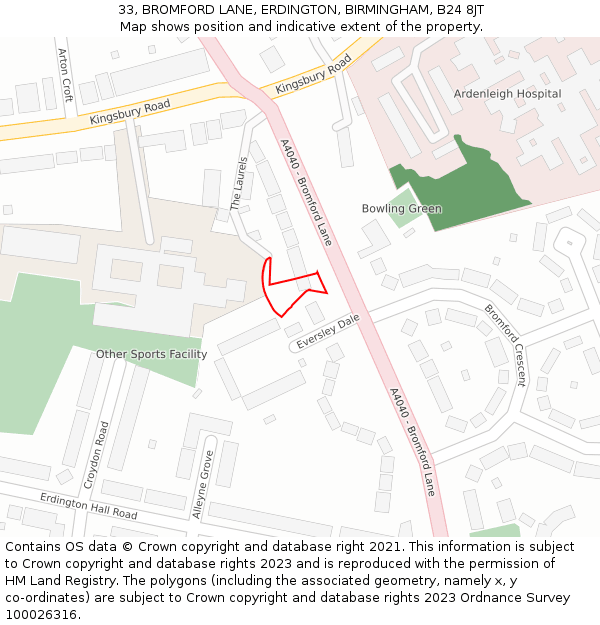 33, BROMFORD LANE, ERDINGTON, BIRMINGHAM, B24 8JT: Location map and indicative extent of plot