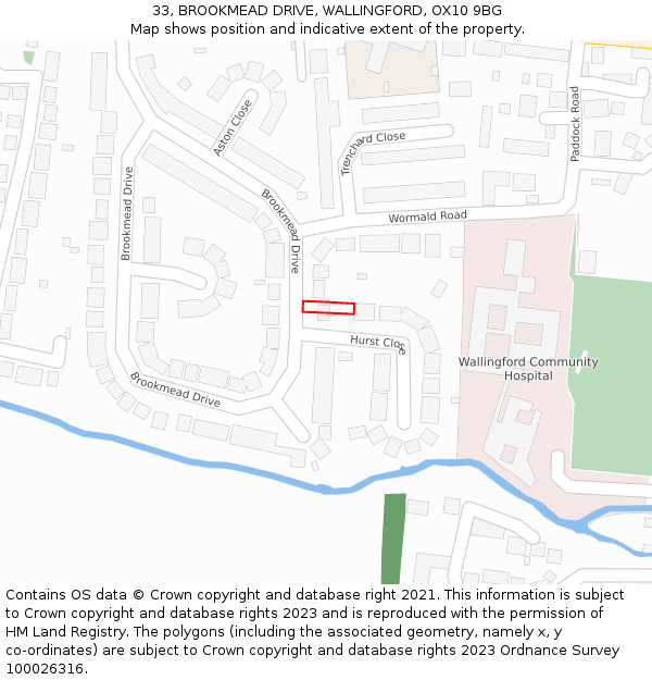 33, BROOKMEAD DRIVE, WALLINGFORD, OX10 9BG: Location map and indicative extent of plot