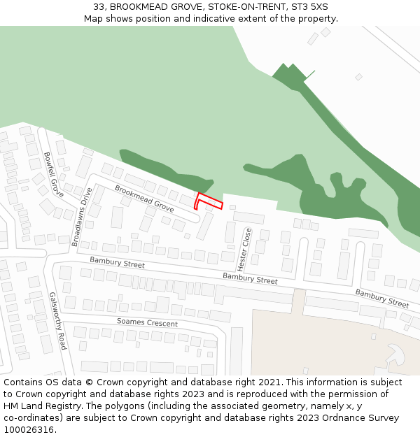 33, BROOKMEAD GROVE, STOKE-ON-TRENT, ST3 5XS: Location map and indicative extent of plot