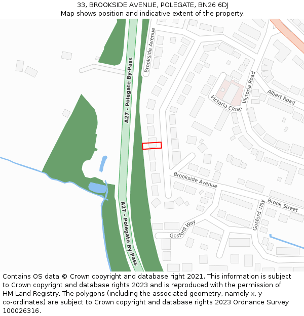 33, BROOKSIDE AVENUE, POLEGATE, BN26 6DJ: Location map and indicative extent of plot