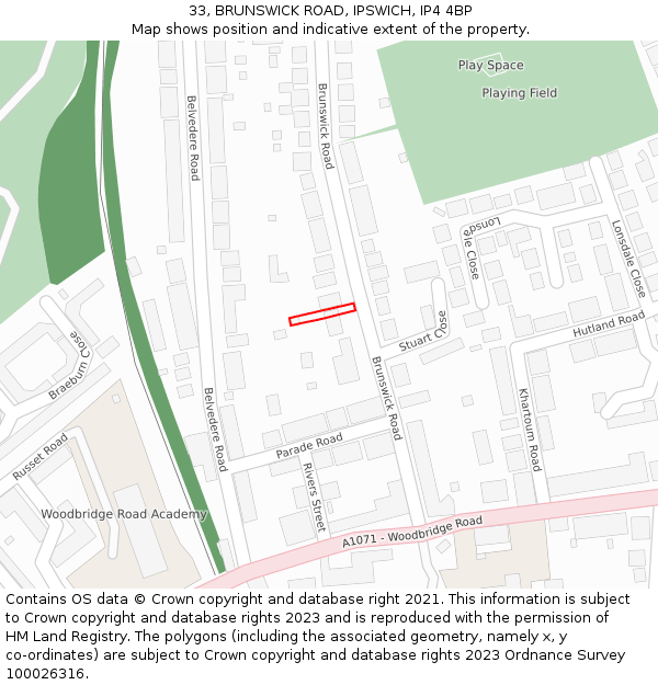 33, BRUNSWICK ROAD, IPSWICH, IP4 4BP: Location map and indicative extent of plot
