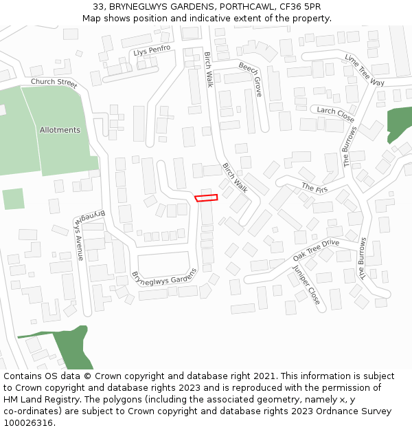 33, BRYNEGLWYS GARDENS, PORTHCAWL, CF36 5PR: Location map and indicative extent of plot