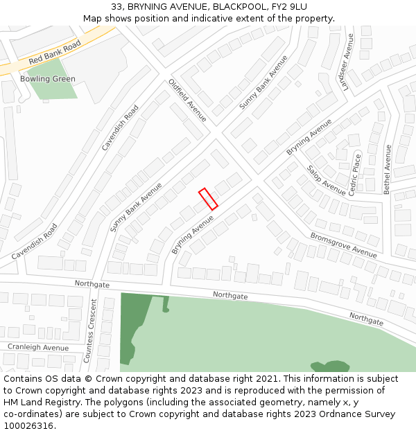 33, BRYNING AVENUE, BLACKPOOL, FY2 9LU: Location map and indicative extent of plot