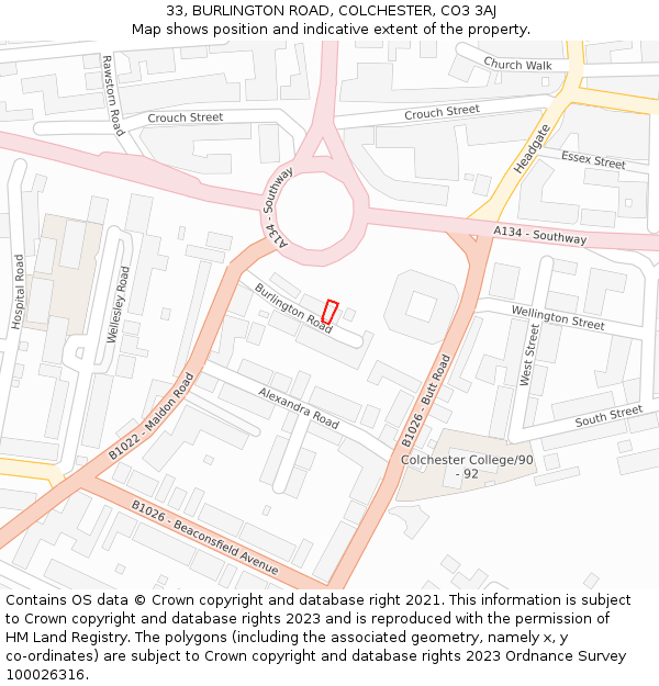 33, BURLINGTON ROAD, COLCHESTER, CO3 3AJ: Location map and indicative extent of plot