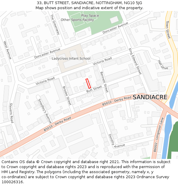 33, BUTT STREET, SANDIACRE, NOTTINGHAM, NG10 5JG: Location map and indicative extent of plot