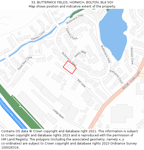 33, BUTTERWICK FIELDS, HORWICH, BOLTON, BL6 5GY: Location map and indicative extent of plot
