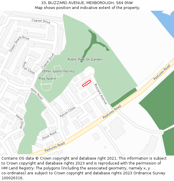 33, BUZZARD AVENUE, MEXBOROUGH, S64 0NW: Location map and indicative extent of plot