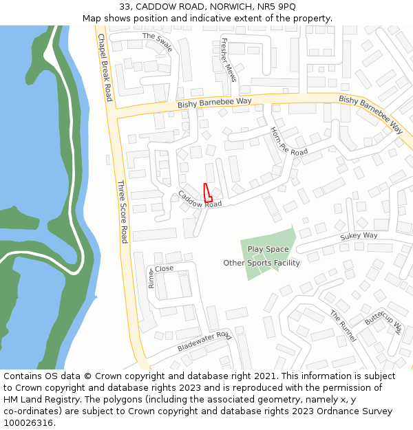 33, CADDOW ROAD, NORWICH, NR5 9PQ: Location map and indicative extent of plot