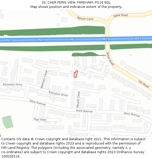 33, CAER PERIS VIEW, FAREHAM, PO16 8QL: Location map and indicative extent of plot