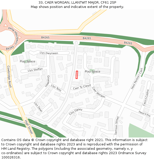 33, CAER WORGAN, LLANTWIT MAJOR, CF61 2SP: Location map and indicative extent of plot