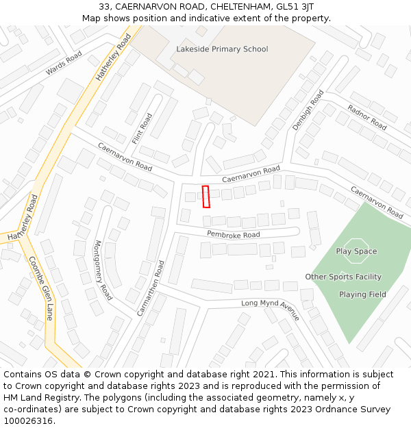 33, CAERNARVON ROAD, CHELTENHAM, GL51 3JT: Location map and indicative extent of plot