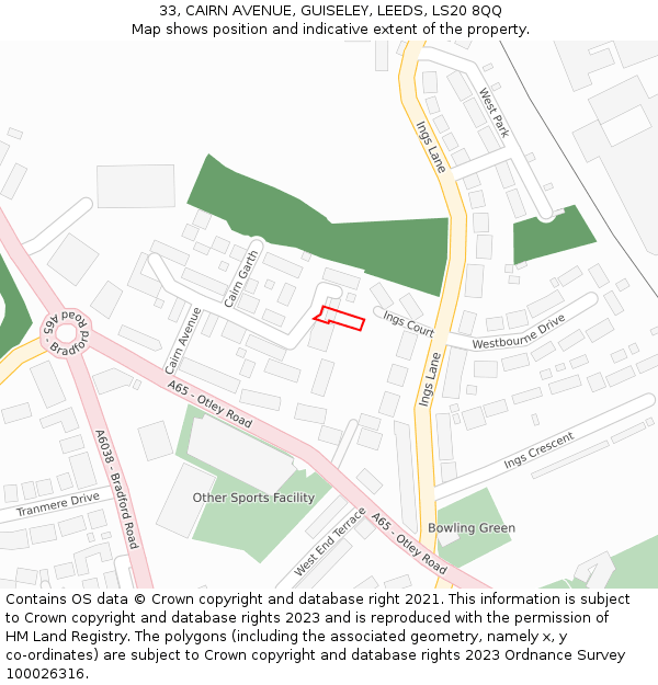 33, CAIRN AVENUE, GUISELEY, LEEDS, LS20 8QQ: Location map and indicative extent of plot