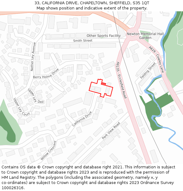 33, CALIFORNIA DRIVE, CHAPELTOWN, SHEFFIELD, S35 1QT: Location map and indicative extent of plot