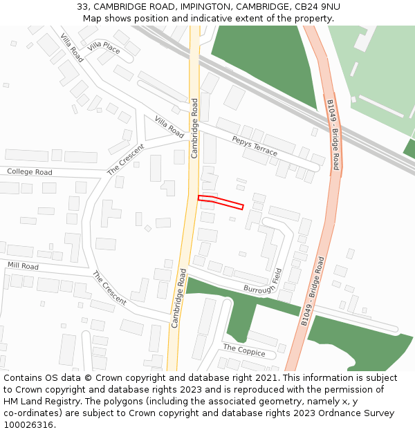 33, CAMBRIDGE ROAD, IMPINGTON, CAMBRIDGE, CB24 9NU: Location map and indicative extent of plot
