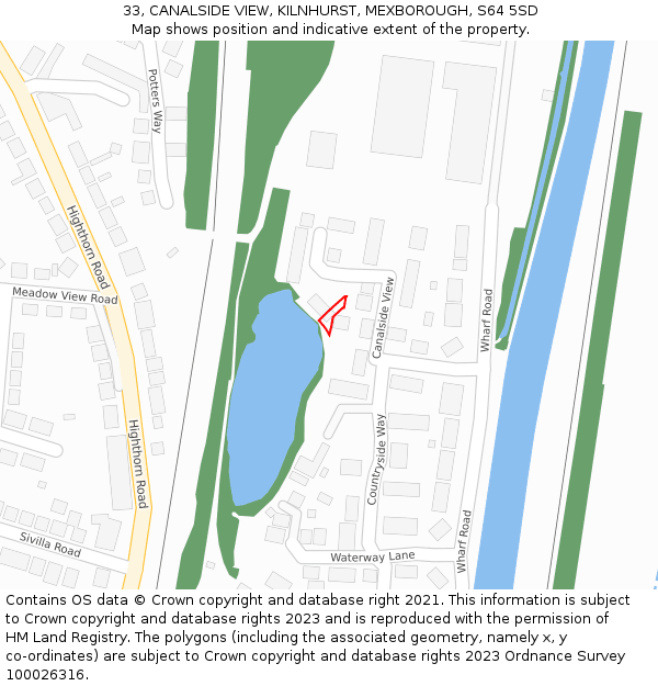 33, CANALSIDE VIEW, KILNHURST, MEXBOROUGH, S64 5SD: Location map and indicative extent of plot