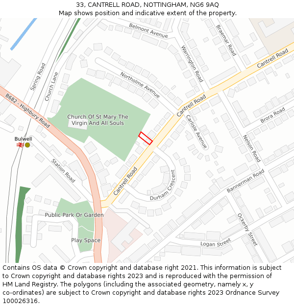 33, CANTRELL ROAD, NOTTINGHAM, NG6 9AQ: Location map and indicative extent of plot
