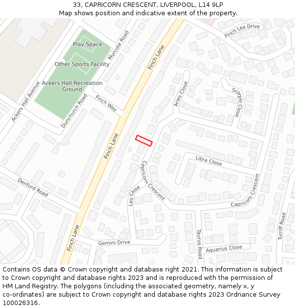 33, CAPRICORN CRESCENT, LIVERPOOL, L14 9LP: Location map and indicative extent of plot