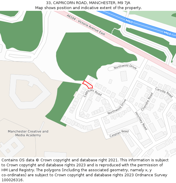 33, CAPRICORN ROAD, MANCHESTER, M9 7JA: Location map and indicative extent of plot