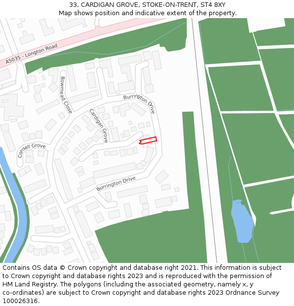 33, CARDIGAN GROVE, STOKE-ON-TRENT, ST4 8XY: Location map and indicative extent of plot