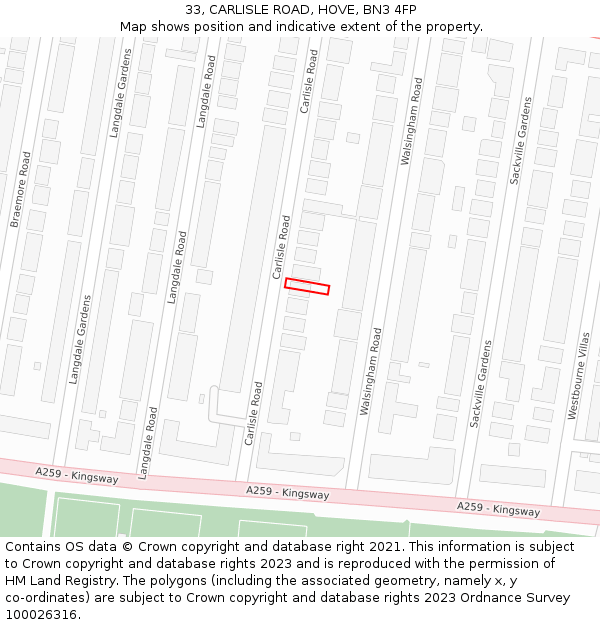 33, CARLISLE ROAD, HOVE, BN3 4FP: Location map and indicative extent of plot