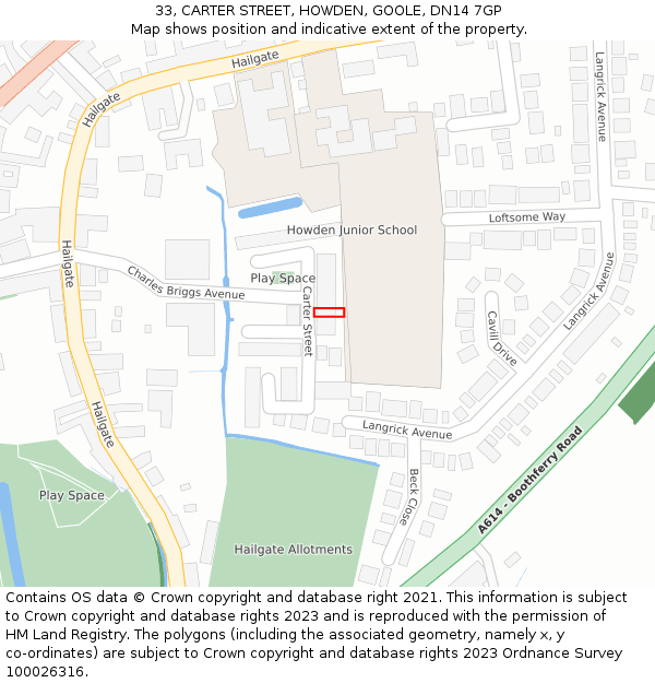 33, CARTER STREET, HOWDEN, GOOLE, DN14 7GP: Location map and indicative extent of plot