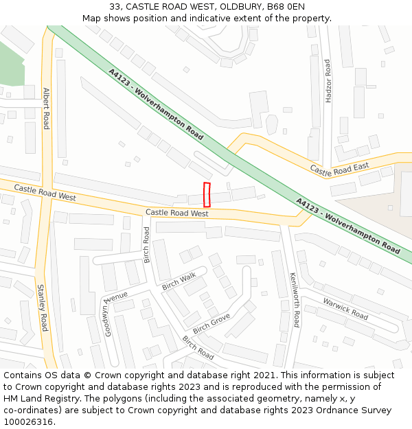 33, CASTLE ROAD WEST, OLDBURY, B68 0EN: Location map and indicative extent of plot
