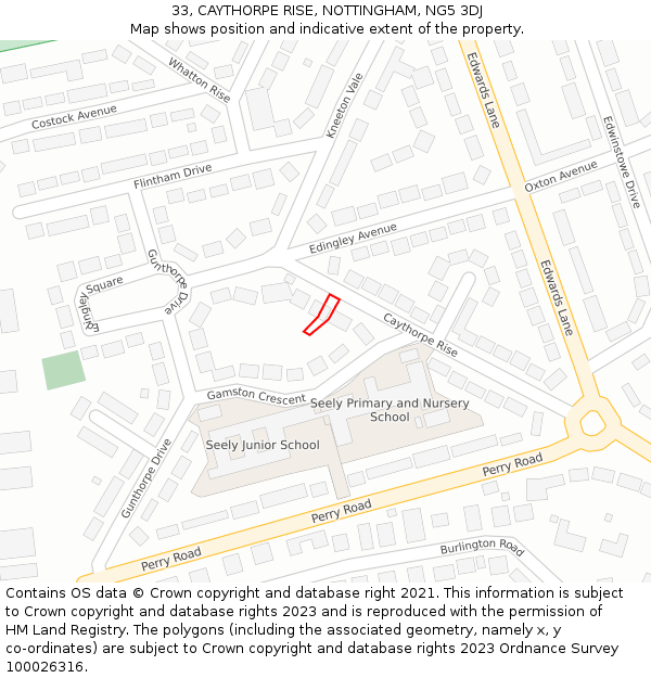 33, CAYTHORPE RISE, NOTTINGHAM, NG5 3DJ: Location map and indicative extent of plot