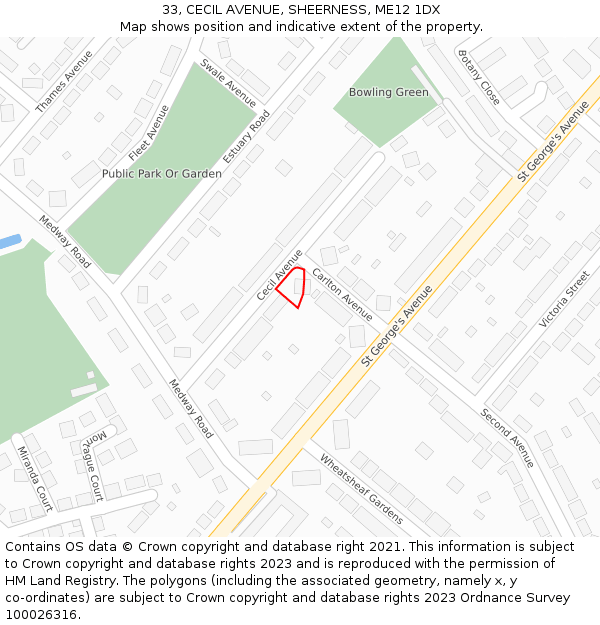 33, CECIL AVENUE, SHEERNESS, ME12 1DX: Location map and indicative extent of plot