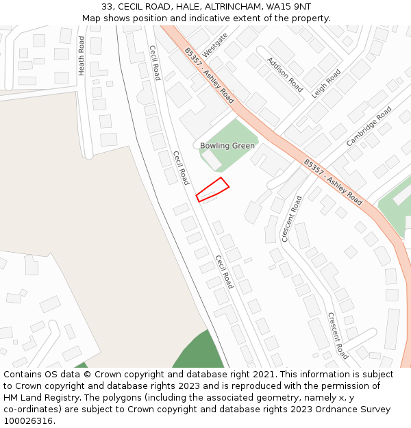 33, CECIL ROAD, HALE, ALTRINCHAM, WA15 9NT: Location map and indicative extent of plot