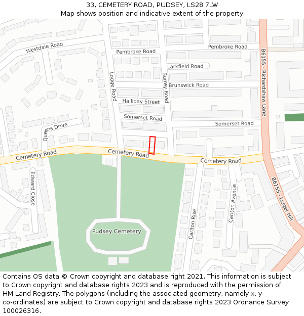 33, CEMETERY ROAD, PUDSEY, LS28 7LW: Location map and indicative extent of plot