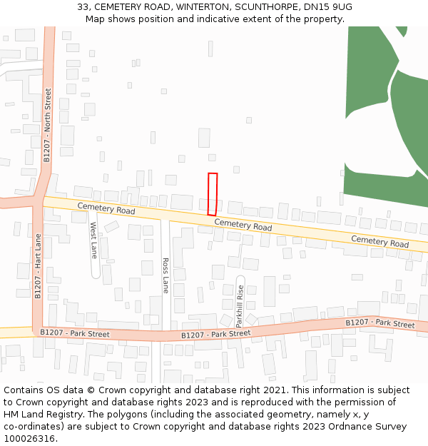 33, CEMETERY ROAD, WINTERTON, SCUNTHORPE, DN15 9UG: Location map and indicative extent of plot