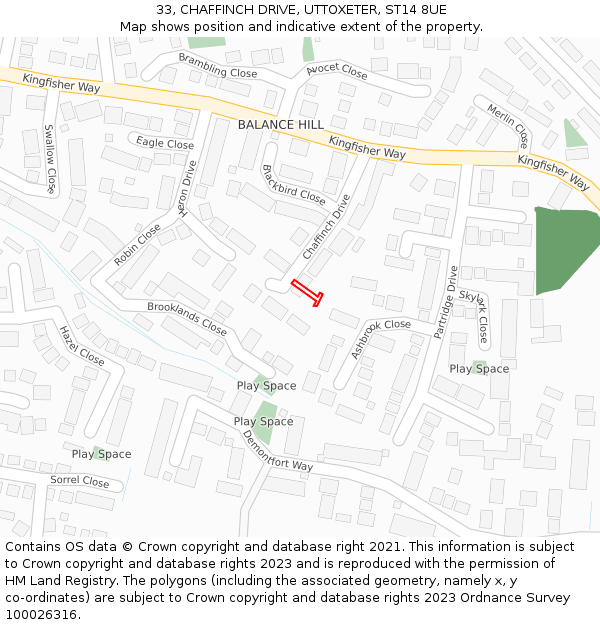 33, CHAFFINCH DRIVE, UTTOXETER, ST14 8UE: Location map and indicative extent of plot