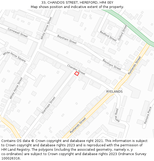 33, CHANDOS STREET, HEREFORD, HR4 0EY: Location map and indicative extent of plot