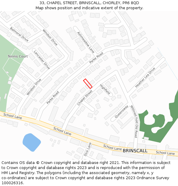 33, CHAPEL STREET, BRINSCALL, CHORLEY, PR6 8QD: Location map and indicative extent of plot