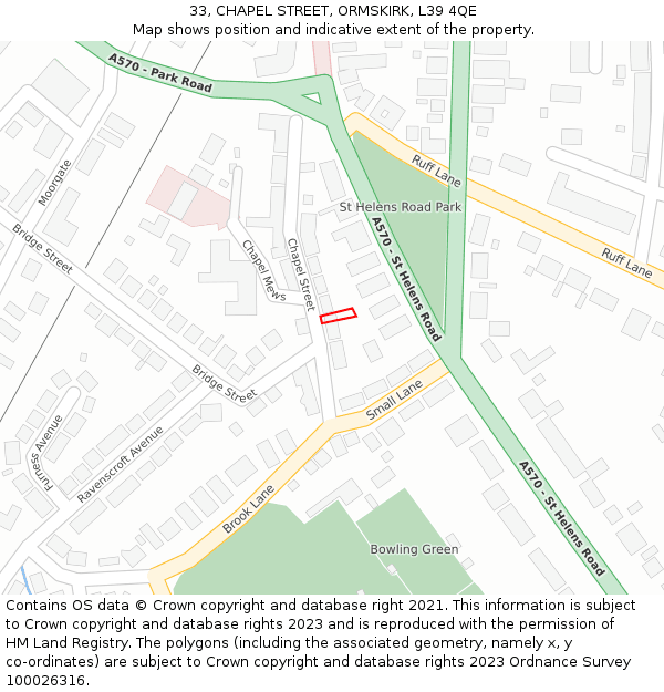 33, CHAPEL STREET, ORMSKIRK, L39 4QE: Location map and indicative extent of plot