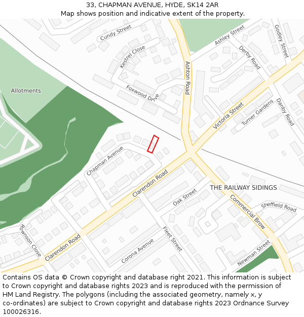 33, CHAPMAN AVENUE, HYDE, SK14 2AR: Location map and indicative extent of plot