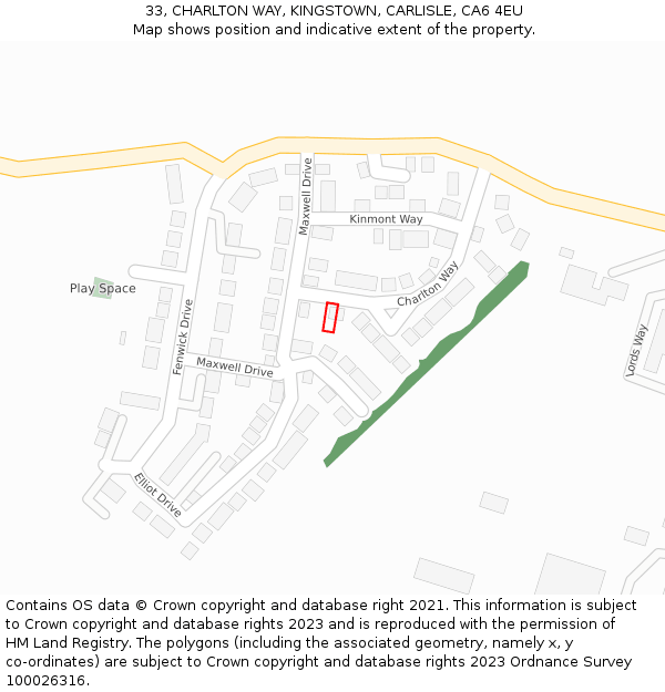33, CHARLTON WAY, KINGSTOWN, CARLISLE, CA6 4EU: Location map and indicative extent of plot