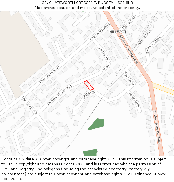 33, CHATSWORTH CRESCENT, PUDSEY, LS28 8LB: Location map and indicative extent of plot