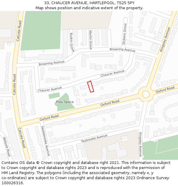 33, CHAUCER AVENUE, HARTLEPOOL, TS25 5PY: Location map and indicative extent of plot