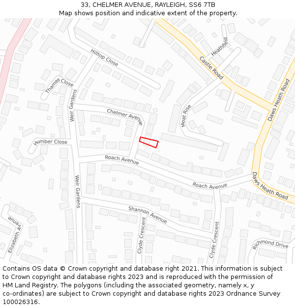 33, CHELMER AVENUE, RAYLEIGH, SS6 7TB: Location map and indicative extent of plot