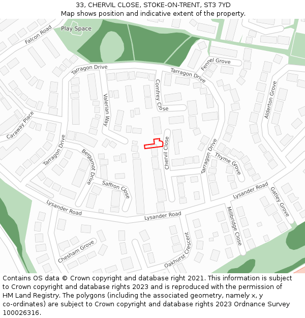 33, CHERVIL CLOSE, STOKE-ON-TRENT, ST3 7YD: Location map and indicative extent of plot