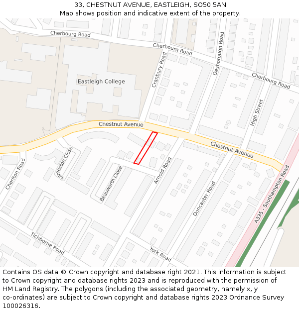 33, CHESTNUT AVENUE, EASTLEIGH, SO50 5AN: Location map and indicative extent of plot