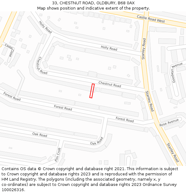 33, CHESTNUT ROAD, OLDBURY, B68 0AX: Location map and indicative extent of plot