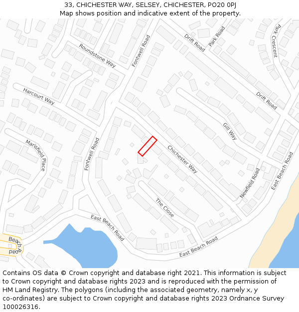 33, CHICHESTER WAY, SELSEY, CHICHESTER, PO20 0PJ: Location map and indicative extent of plot