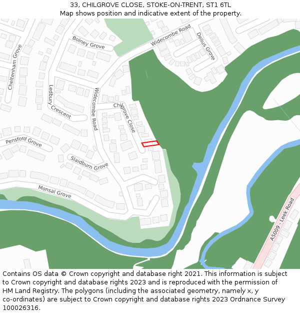 33, CHILGROVE CLOSE, STOKE-ON-TRENT, ST1 6TL: Location map and indicative extent of plot