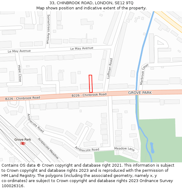 33, CHINBROOK ROAD, LONDON, SE12 9TQ: Location map and indicative extent of plot