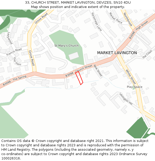 33, CHURCH STREET, MARKET LAVINGTON, DEVIZES, SN10 4DU: Location map and indicative extent of plot