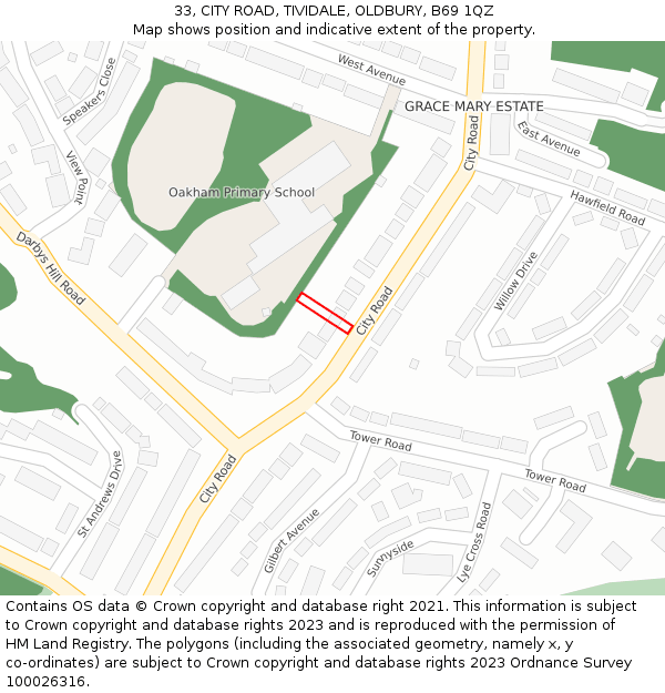 33, CITY ROAD, TIVIDALE, OLDBURY, B69 1QZ: Location map and indicative extent of plot
