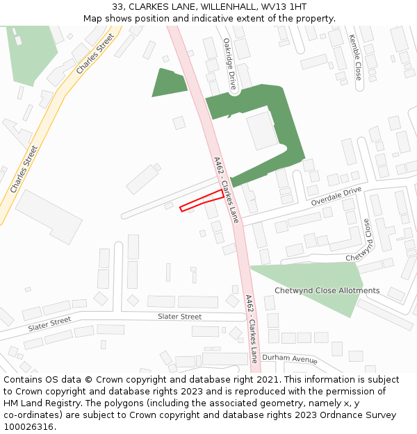 33, CLARKES LANE, WILLENHALL, WV13 1HT: Location map and indicative extent of plot